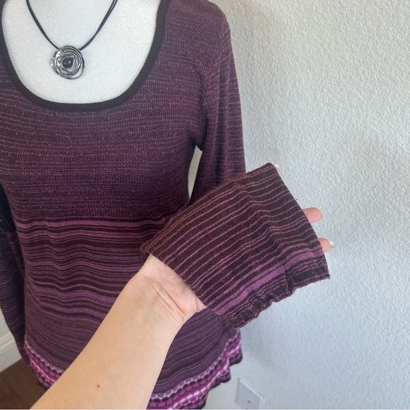 Vintage Y2K Babydoll Top Purple Striped Long Sleeve - Picture 15 of 16